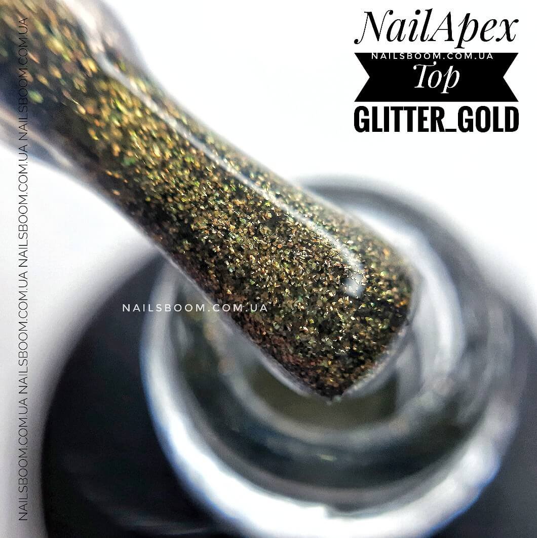 Гліттерний топ NailApex Top Glitter Gold, 15 мл