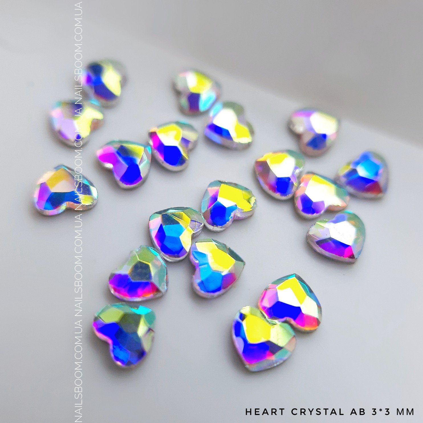 Камінці фігурні Heart Crystal AB 3*3 мм, 10 шт