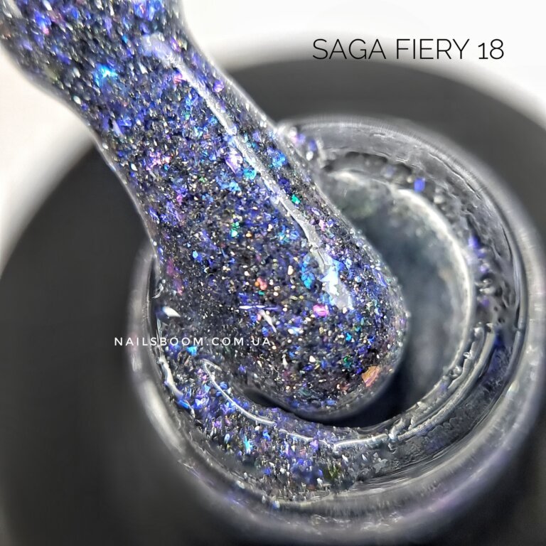 Світловідбиваючий гель-лак Saga Fiery 18 (синій з блискітками), 10 мл
